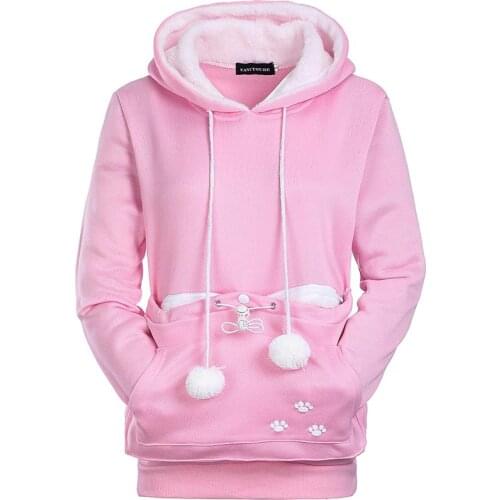 New Long Sleeve Womens Hoody With Front Pocket Female Sweatshirt For Lover Cat Kangaroo Dog Casual Animal Ear Womens Clothing