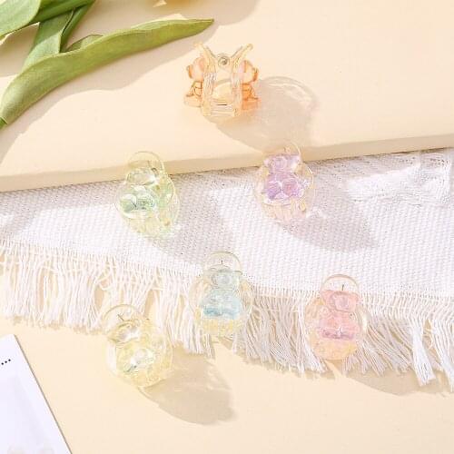 Women Girls Sweet Korean Style Hair Clips Small Size Cute Bear Hair Claw Hairgrips Fashion Transparent Hair Accessories Headwear