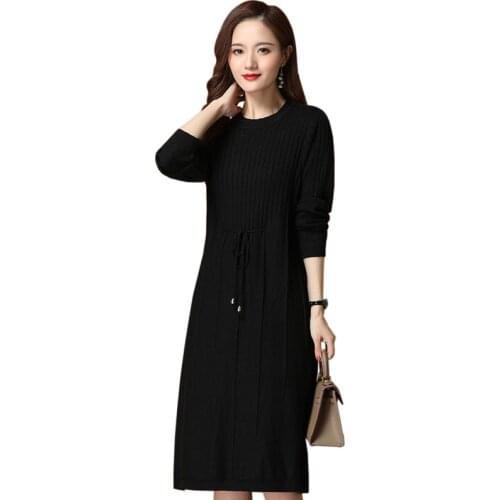 Ladies Sweater Dress O-Neck Sweaters Long Sleeve Dress Solid color Knitted Pullovers Sweaters Vestido Winter