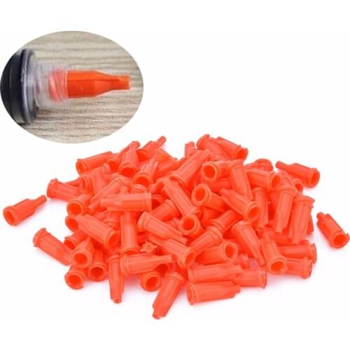 100pcs Orange Syringe Tips Caps Injector Dispenser Dispensing Needle Sealing Plug Syringe Cap Assortment for Storing Glue