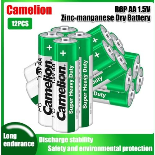 12pcs Original Camelion R6P 1.5V AA Zinc-manganese Dry Battery No Mercury Dry Battery For Electric Toy Flashlight Clock Mouse