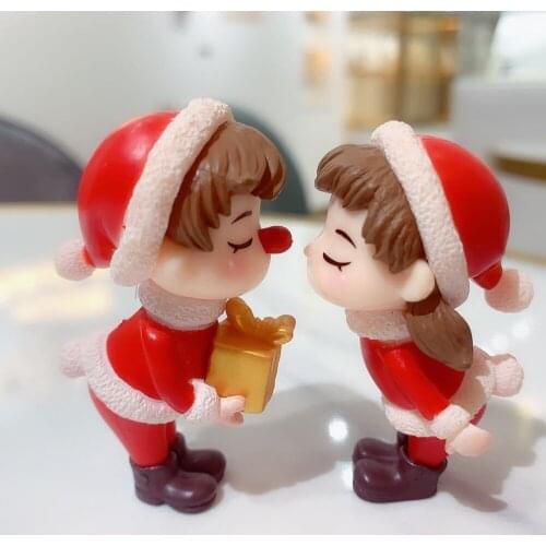 2Pcs Mini Christmas Couple Figure Doll DIY Garden Bonsai Decor Ornament Kid Toy Miniature Figurine People Statue Resin Craft