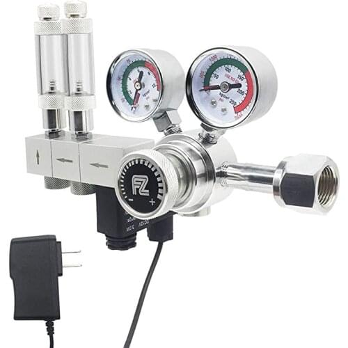 FZONE Pro Series Aquarium Dual Stage CO2 Regulator Adjustable Output Pressure with DC Solenoid and Integrated High Precision