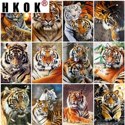 HKOK 5D DIY Diamond Painting Tiger Full Square Diamond Embroidery Animals Rhinestone Picture Mosaic Sale Gift Home Decoration