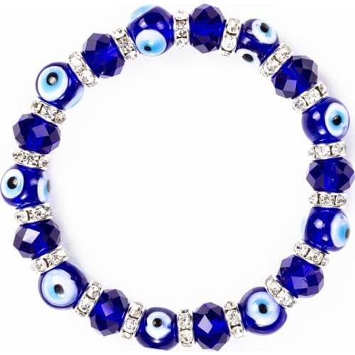 Wish Card Blue Evil Eyes Lucky Glass Beads Bracelet For Women Men Jewelry Horseshoe Turkish Prayer Strand Bracelet Gift EY5226