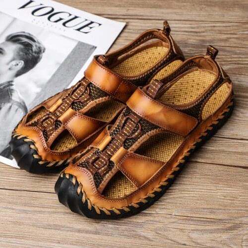 Brand Classic Mens Sandals Summer Genuine Leather Sandals Men Outdoor Casual Lightweight Sandal Fashion Men Sneakers Size 38-48