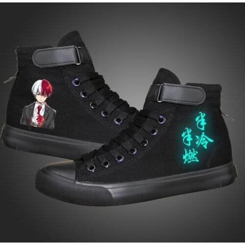 Anime My Hero Academia Printed Black Canvas Shoes Lovers Breathable Luminous Leisure Shoes for Teens Students 2020