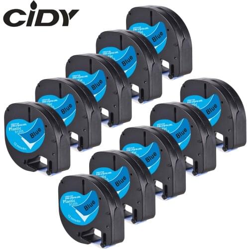 CIDY 10PK 12mm Black on Blue plastic letratag label LT 91205 LT91205 LT91335 91225 for dymo letratag printers for LT-100H