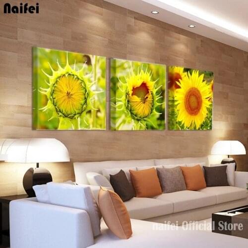 Flowers 5D DIY Diamond Painting Sunflower Wall Art Painting Full Square/Round Diamond Embroidery Rhinestones Mosaic Decor 3 Pcs