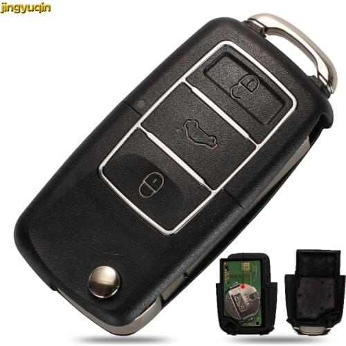 Jingyuqin Flip Remote Car Key Fob Shell For VW Jetta Golf Passat B5 B6 Beetle Polo Bora Caddy MK5 Skoda 3BTN No Battery Holder