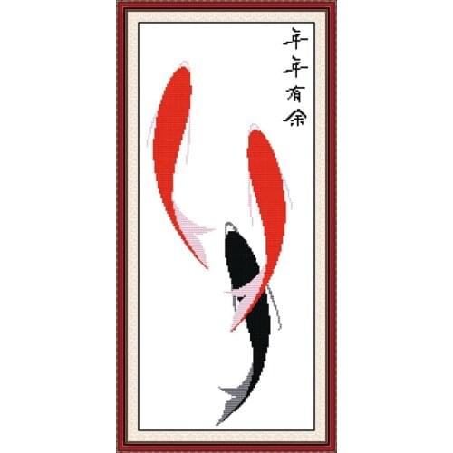 Surplus year after year cross stitch kit Chinese fish pattern count print canvas embroidery DIY handmade needlework supplies bag