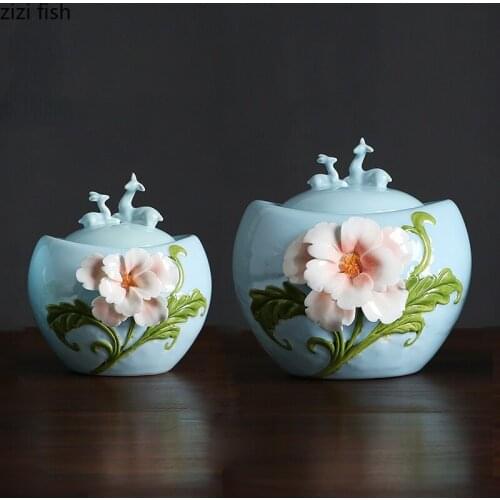 Nordic Embossed Flower Ceramic Storage Jar Large Capacity Sealed Tea Tins Modern Kitchen Food Storage Container Home Decoration