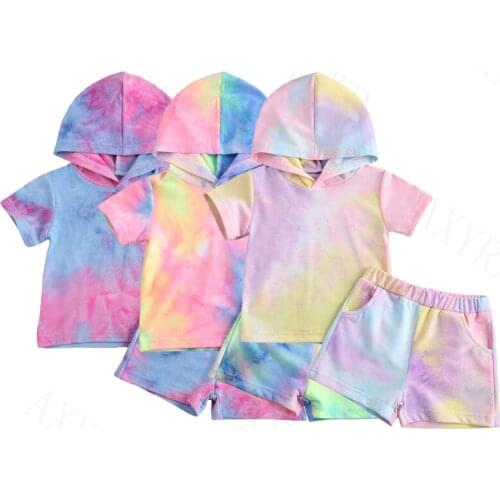 Summer Newborn Baby Boys Girls Clothes Short Sleeve Tie Dye Print Hoodies+Long Pants Toddler Kids Children Tracksuits Outfts