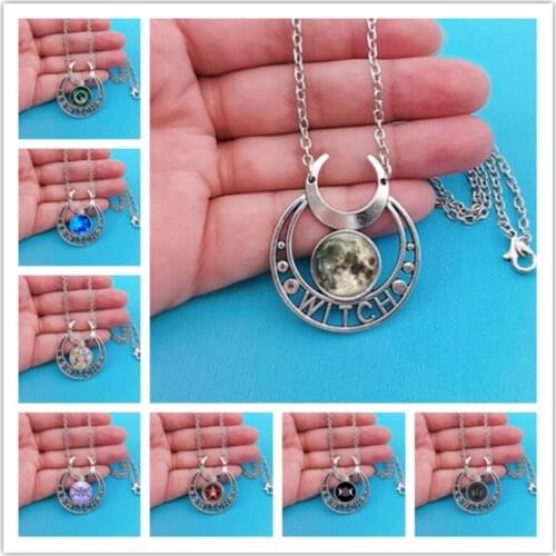 Fashion Triple Moon Goddess Witchcraft Symbolic Crescent Crystal Glass Pendant Necklace Handmade Necklace Pendants Jewelry Gift