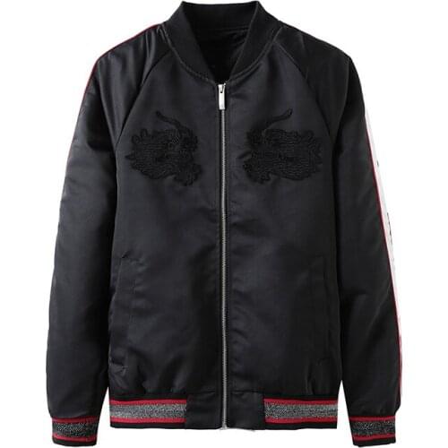 Men New Rib 19ss Sleeve Embroidered King Dragon Fashion High couple Baseball Coats & Jackets Abstract digital coat Motor #H93