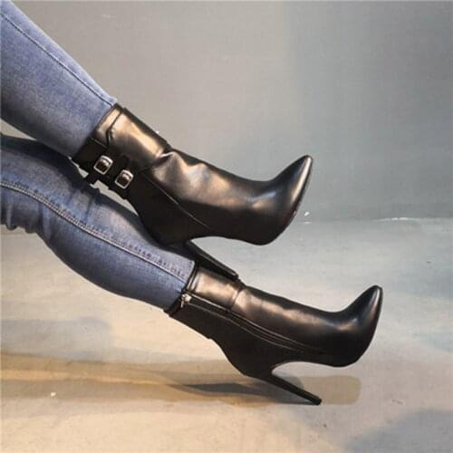 2020 New Arrival Stretch Leather Women Ankle Boots Pointed Toe High Heels Zipper Sexy Sock heels Chelsea Boots size35- 52