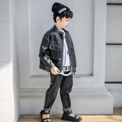 Autumn Kids Clothing Boys' Leather Jacket Boys Fashion Spring Childrens Outwear Motorcycle Lapel PU Coat Kids' Tops Clothes