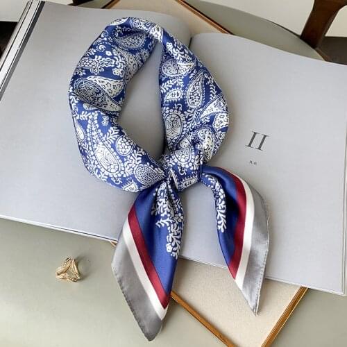 70*70cm Fashion Paisley Print Hair Scarf For Women Neckerchief Silk Satin Bandana Head Scarfs Female Square Shawl Wraps Headband