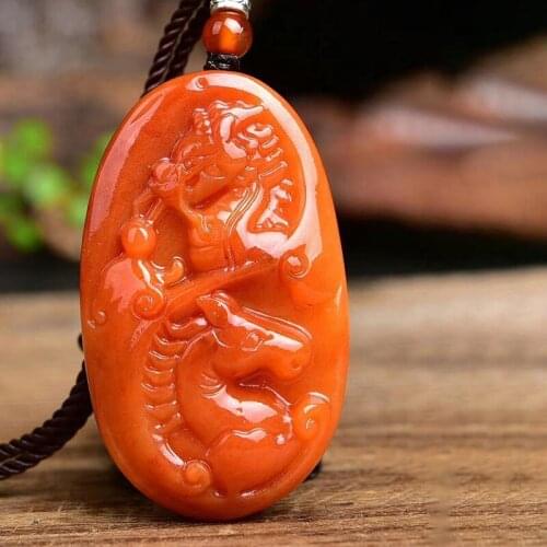 JoursNeige Huang Long Natural Stone Pendants Carved Dragon Horse Pendants For Men Women Sweater Chain Necklace Fashion Jewelry