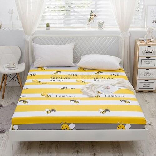 Cartoon Yellow Bee Print Bed Cotton Sheet Pillowcase Animal Bedding Fitted Sheet Bedspread Mattress Cover with Elastic Band