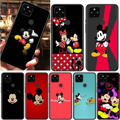Disney Cute Mickey Mouse Shockproof Cover for Google Pixel 5 4 4A XL 5G Black Phone Case Shell Soft Fundas Coque Capa