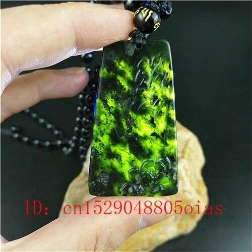 Certified Chinese Natural Black Green Jade Phoenix Pendant Beads Necklace Charm Jewelry Obsidian Carved Amulet Gifts for Women