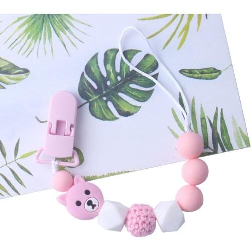Handmade Silicone Cute Bear Pacifier Chain Clip Dummy Holder for Infant Baby Shower Gift