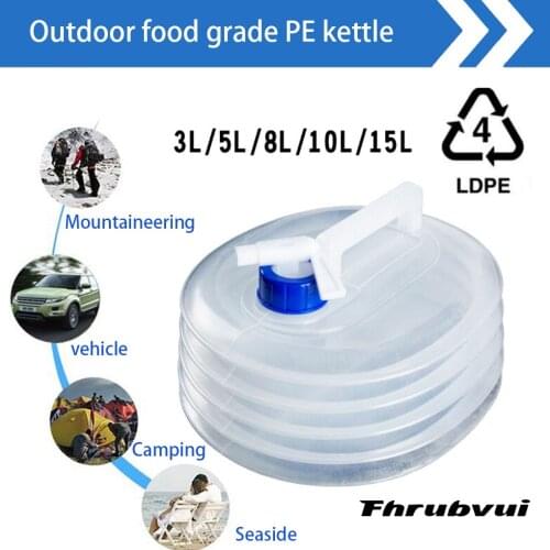 3/5/8/10/15L PE material folding water bag shrink bucket food grade outdoor portable water bottle camping hydration pack
