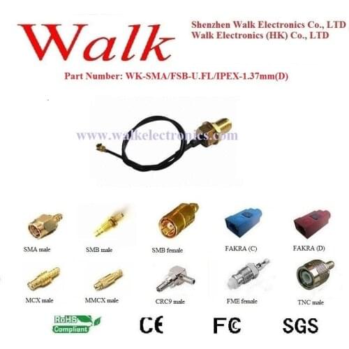 SMA female to U.FL IPEX cable, SMA female straight bulkhead to U.FL IPEX female right angle with 1.37mm(D) cable