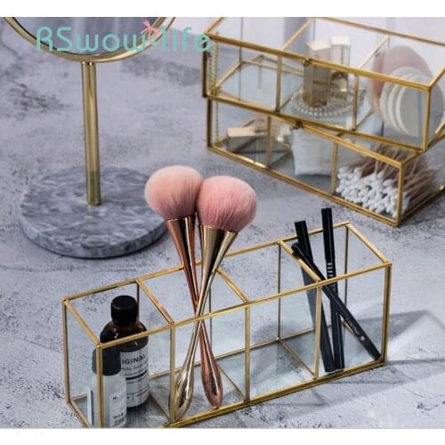 Glass Storage Box Desktop Cosmetics Jewelry Storage Box Transparent Finishing Storages Makeup Organizer For Household Products