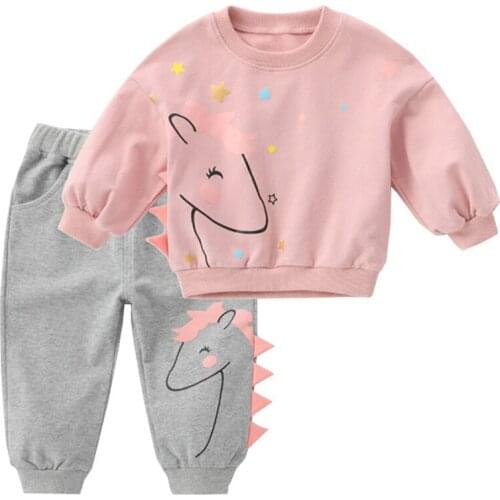 Girls Children Lovely Cartoon Clothes Set For Spring Autumn Trousers And Sweater T-shirt 2PC Sets Baby Kids Clothing Fox Rabbit