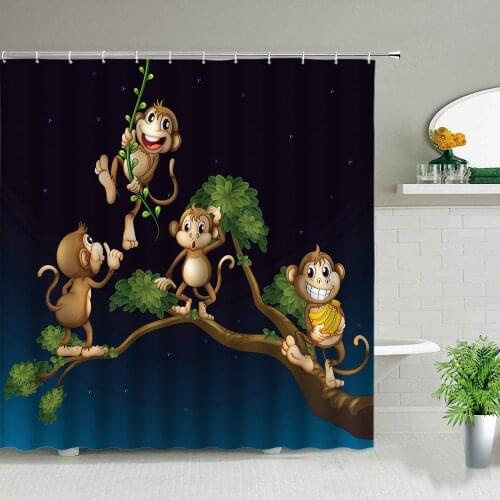 Lovely MonkeysTropical Junglel Cartoon Animal Children Room Waterproof Shower Curtain Home Bathroom Decor Curtains Boy Girl Gift