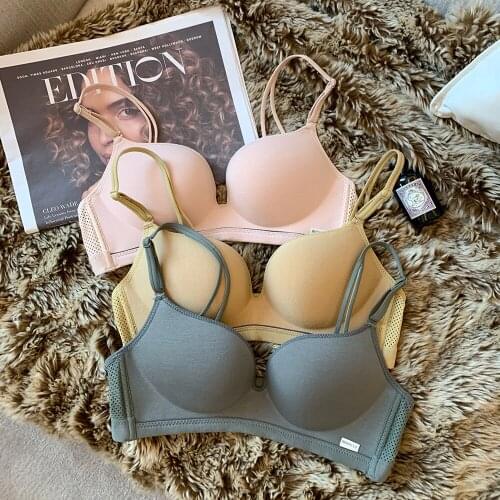 Wriufred Simple breathable underwear women gather bra seamless modal no steel ring beauty back sports commuter push up lingerie