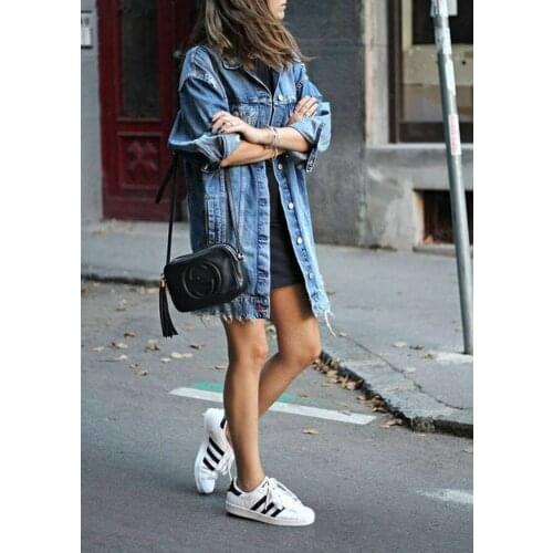 Womens Ripped Denim Long Basic Coat Autumn Loose Jeans Overcoat Ladies Casual Street Style Holes Baggy Jacket Outwear