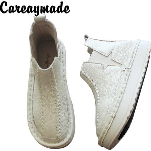 Careaymade-Martin boots comfortable flat bottomed boots,Real leather Villus warm boots, pure handmade muffins and boots