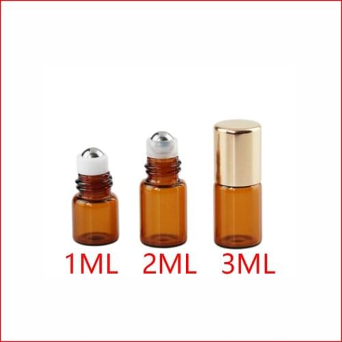1/2/3ml Refillable Mini Roll On Empty Fragrance Perfume glass Essential Oil Bottles With Metal Ball Roller Cosmetic Container