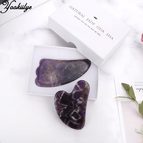 1pc Natural Amethyst Jade Massager Guasha Board Scraper Purple Crystal Face Lift Massager GuaSha Scraping Massage Anti-wrinkle