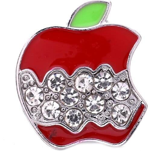 10pcs/lot Beauty Crystal Apple Metal Snap Button fit 18mm 20mm Snap Bracelets Bangles Women Snaps Jewelry