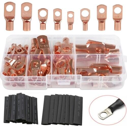 140PCS Copper Tube Terminals Heat Shrink Welding Ring Lug Wire Connectors Terminal Garden Parts