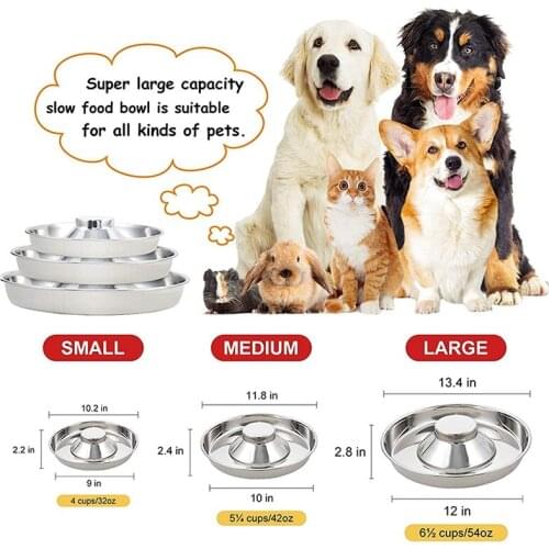 Hot 2 Pack Silver Stainless Steel Dog Bowl Puppy Slow Feeder Bowls for Food Feeding & Water Weaning Slow Feeder