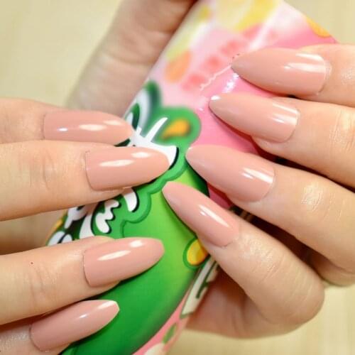24pcs Solid Nude Color Oval Sharp end Stiletto False Nails Full Cover Fake Nails Tips Manicure Artificial Nails Salon