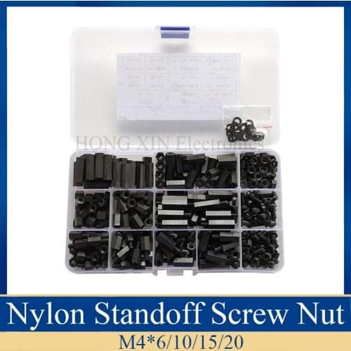 320pcs M4*6/10/15/20 Black Nylon Two Way Hex Column Standoff Spacers Screw Nut & Screw Set