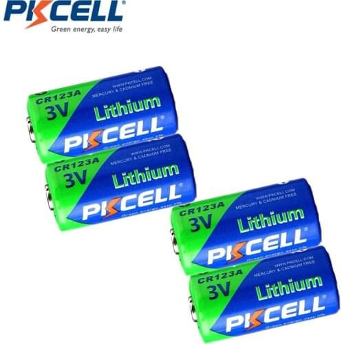 4 X PKCELL 2/3A Battery CR123A CR123 CR 123 CR17335 123A CR17345(CR17335) 16340 3V Lithium Battery Batteries for Carmera