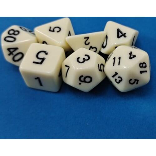 7 PC Polyhedral RPG Dice Set Opaque ivory (d4 d6 d8 d10 d% d12 & d20) for DND D&D Roleplaying Games