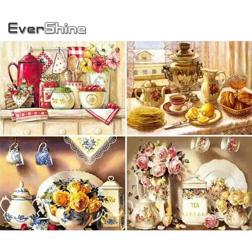 EverShine Full Square Diamond Embroidery Kitchen 5D Diamond Painting Landscape Rhinestone DIY Mosaic Cross Stitch Wall Art
