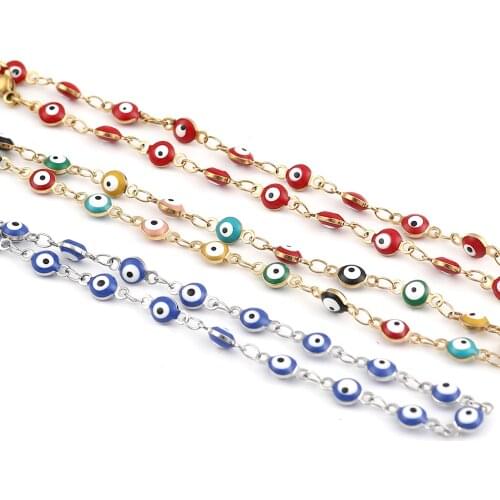Turkish eye Stainless Steel Anklet For Women Enamel Evil Eye Anklets Bracelets on The Leg Jewelry Gifts 23cm(9") long, 1 Piece