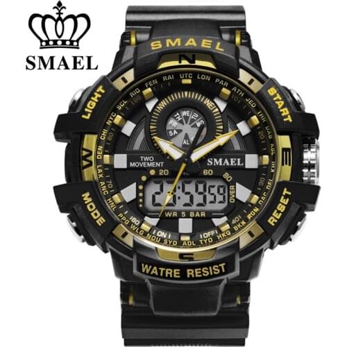 SMAEL Men Military Watch LED Quartz Clock Sport Watches for Male Dual Display Wristwatches relogios masculino 30m Waterproof