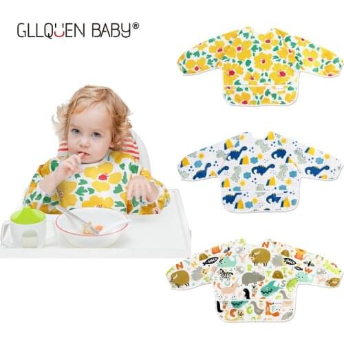 Kids Bandana Bibs Cartoon Baby Bibs Long-sleeved Cartoons Waterproof Apron Pocket Infant Boys Girls Burp Cloth 6-24M Baby Gift