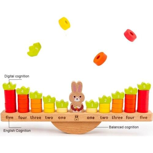 Childrens Wooden Math Stacking Game Counting Balancing Toys With Cards Building Puzzle Parent-child Interactive Wooden Toy