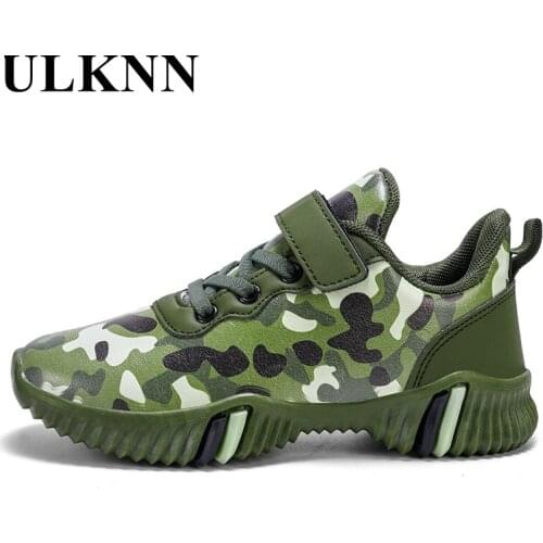 ULKNN Childrens Sports Shoes For Boys Waterproof Antislippery Casual Sneakers Green Camouflage Rubber Sole Teen Boy Basketball